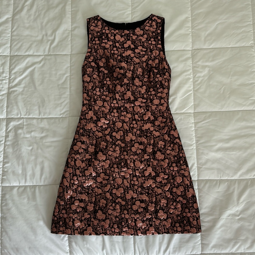 Alice + Olivia Metallic Jacquard Bateau Black Copper Rose Gold Mini Dres… - Picture 4 of 13